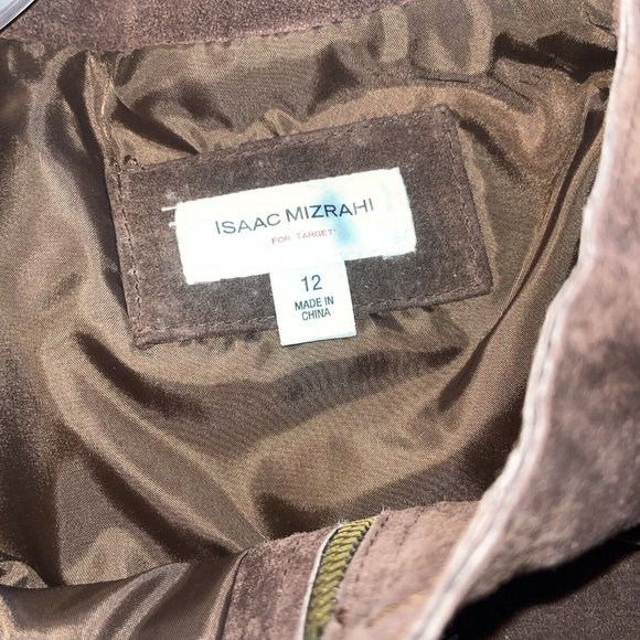 Isaac Mizrahi Suede Leather Jumper Dress Pockets Brown Size 12 Side & Front Zip - Picture 11 of 11
